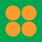 Logo Serigrafie-Museum, grünes Quadrat mit vier gelben Kreisen